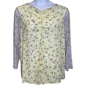 LOGO Lori Goldstein Layers Long Sleeve Top Sz 2X Floral Ruched Cottagecore Boho